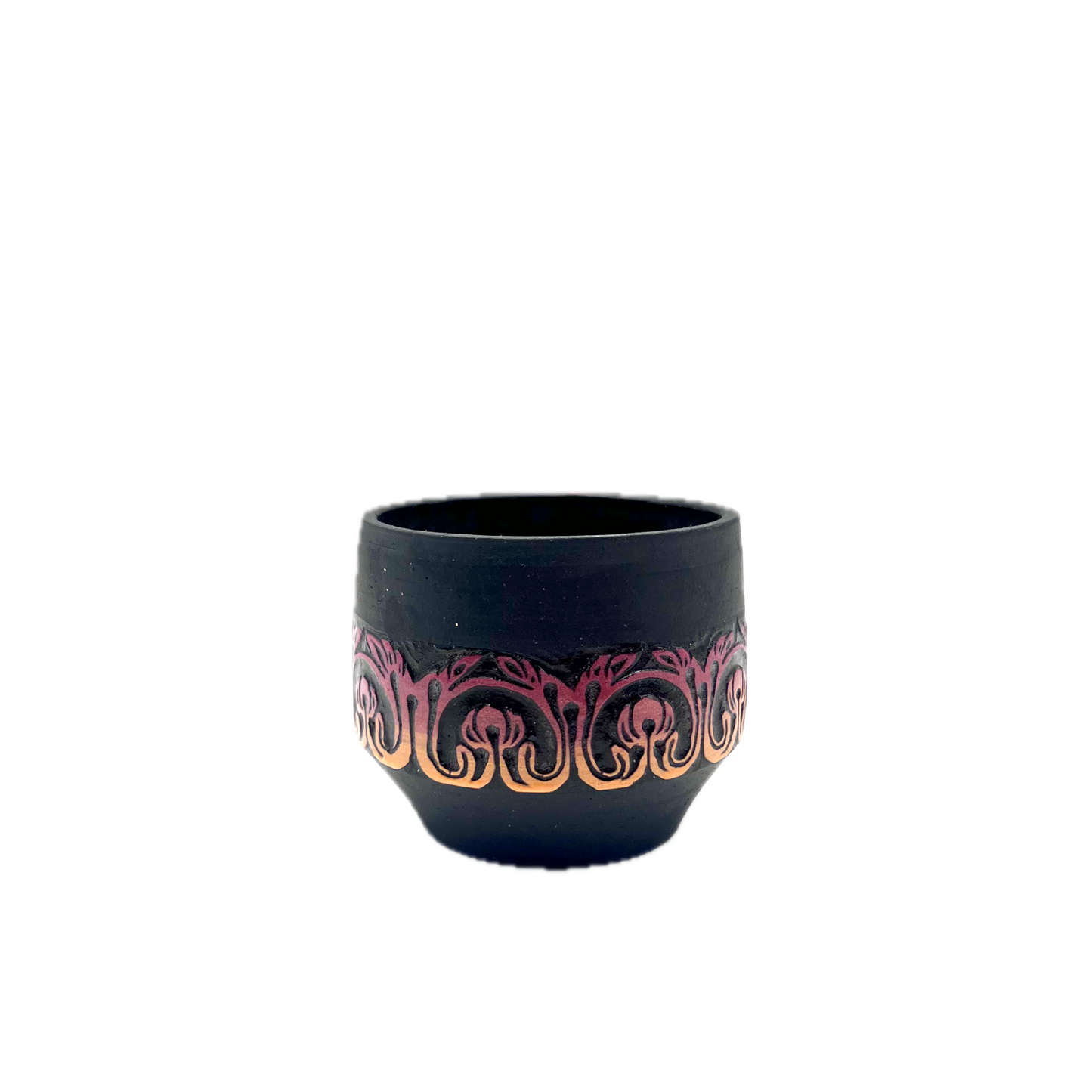 Small Hand Carved Black Clay Cup – Colored Slip Detail