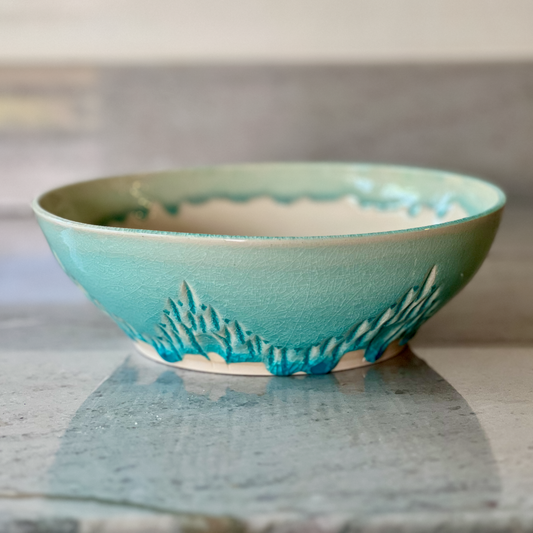 Medium Low Bowl, Translucent Blue Glaze
