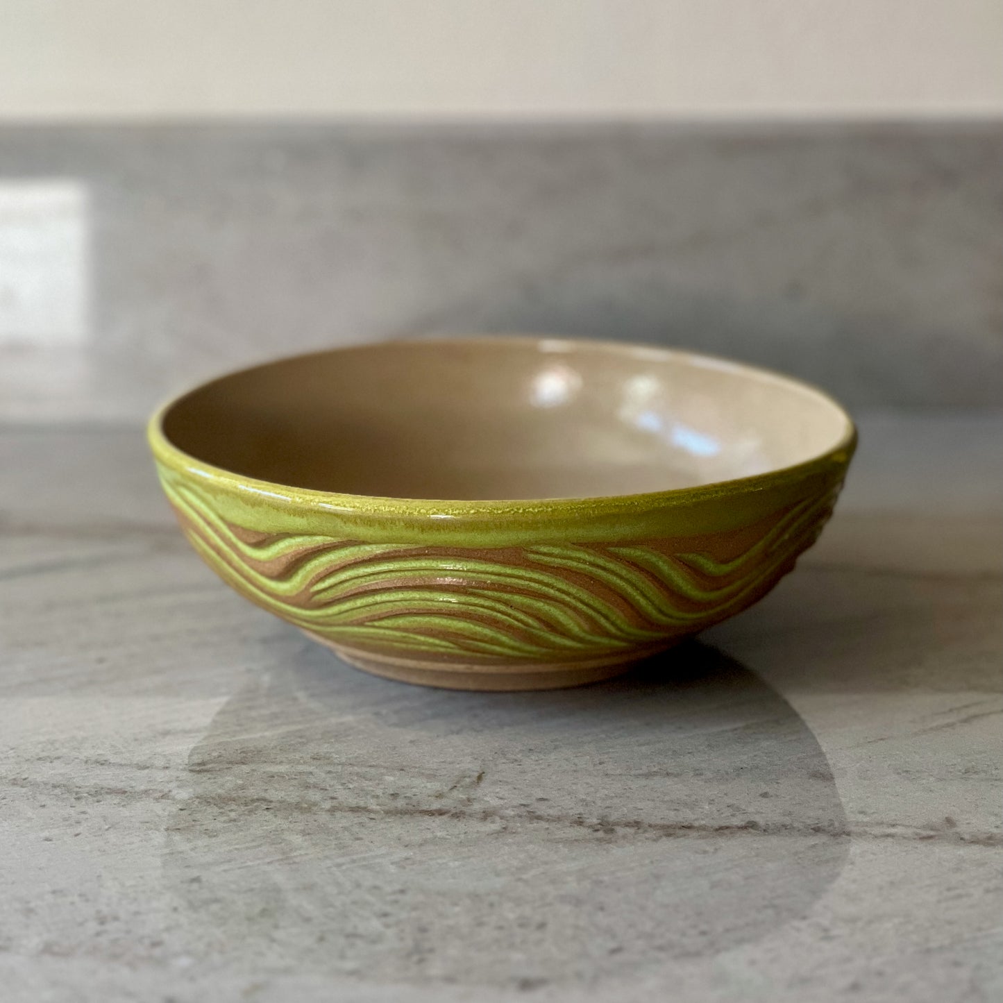 Medium Bowl, Sandy Clay and Bright Green Glaze