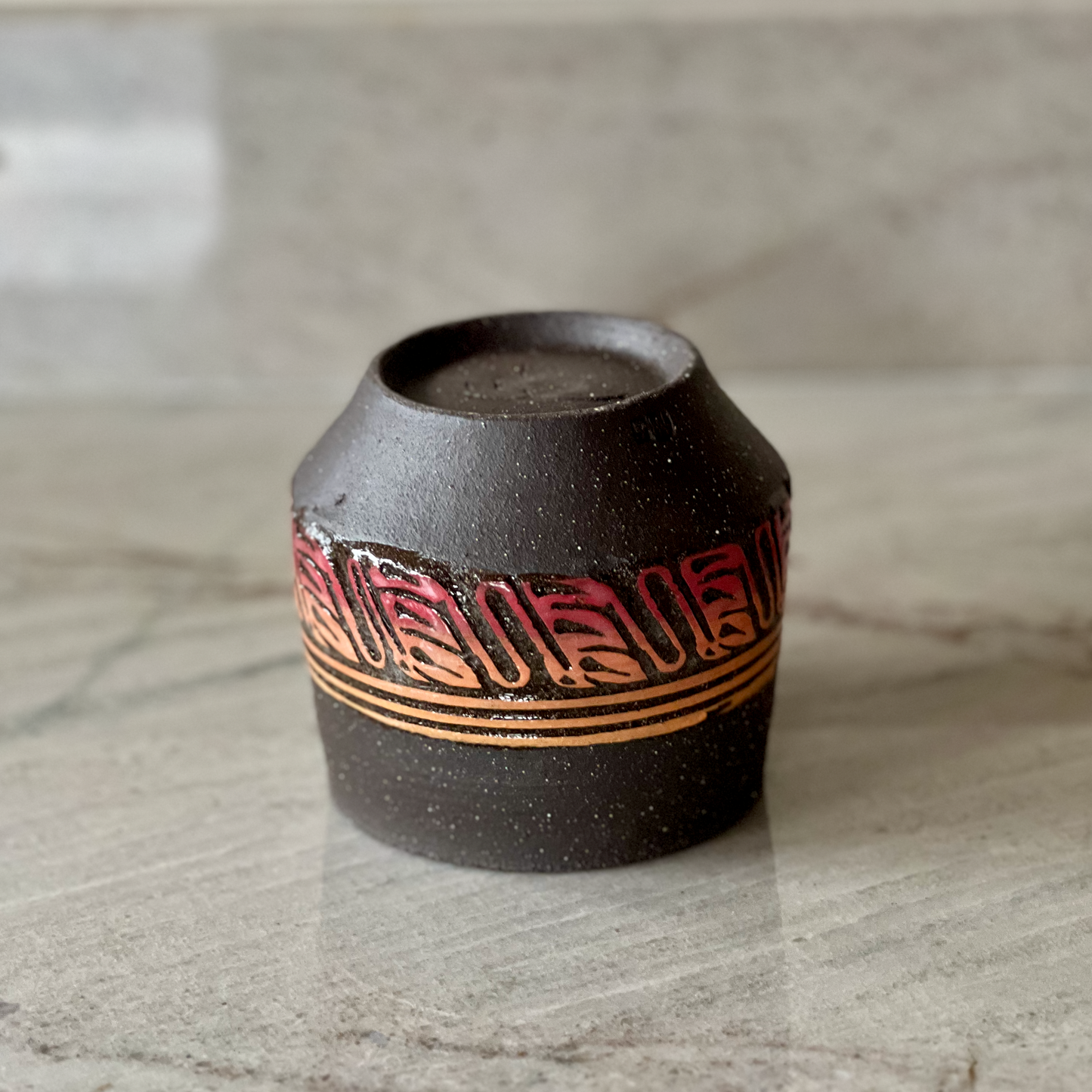 Small Hand Carved Black Clay Cup – Colored Slip Detail