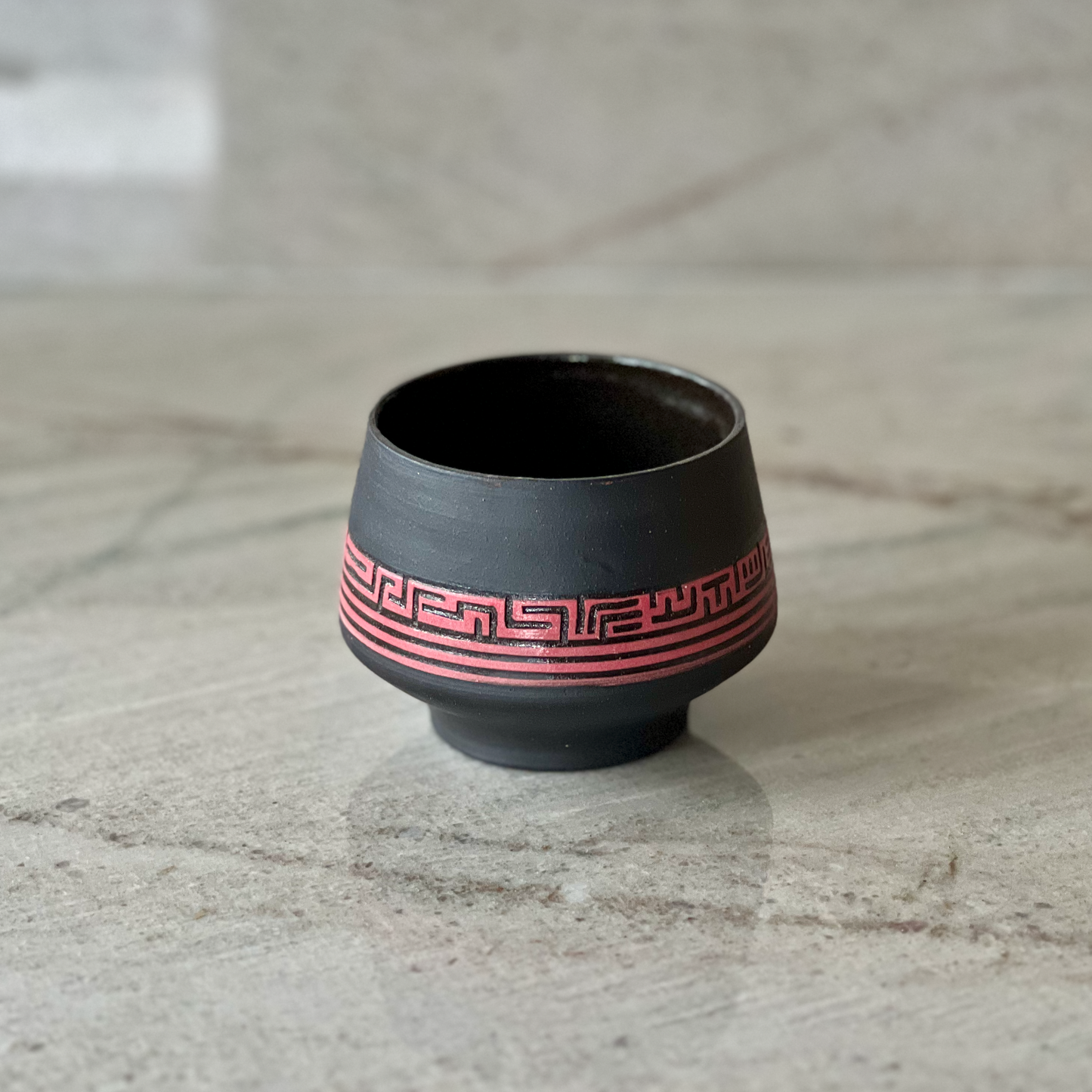 Hand Carved Black Clay Cup, Red Slip Detail