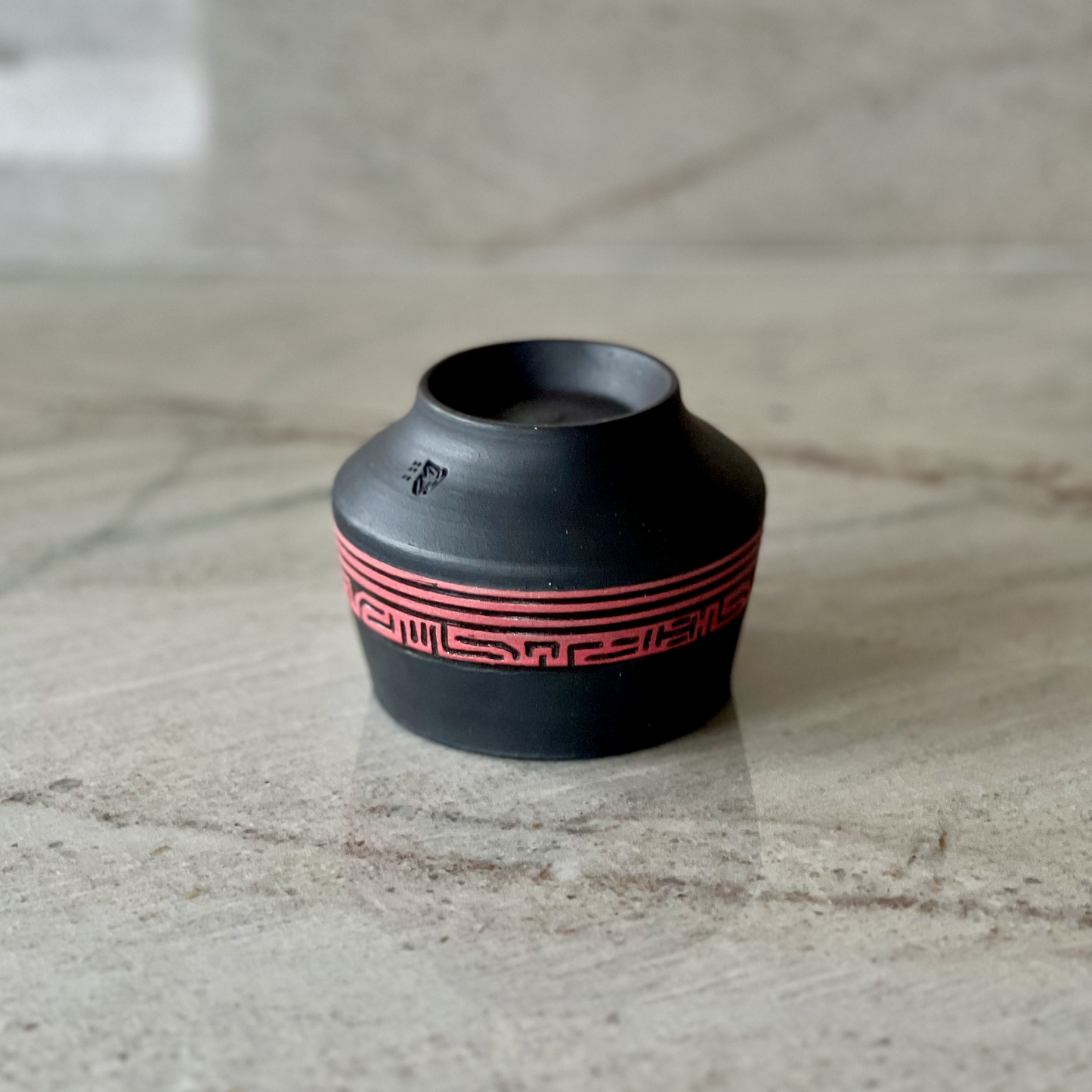 Hand Carved Black Clay Cup, Red Slip Detail