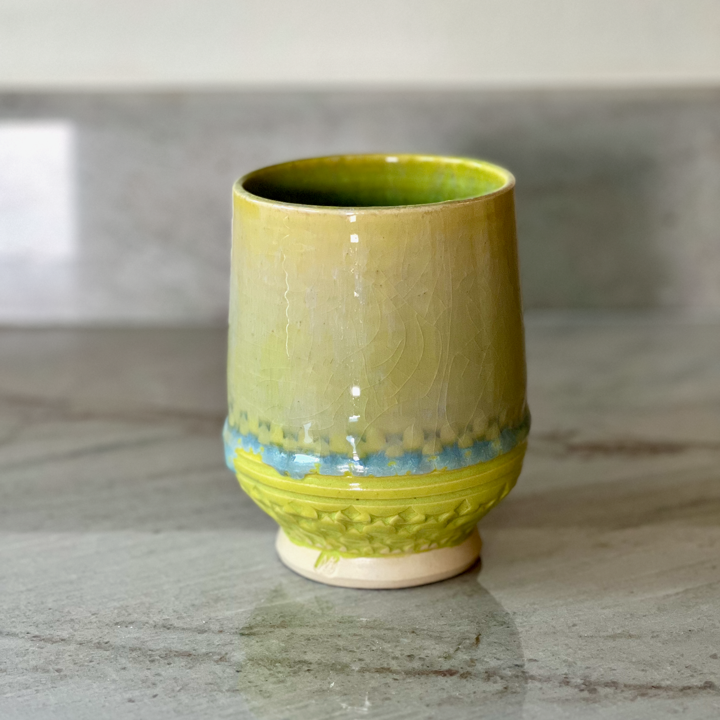 Medium Cup, Bright Opal Green and Blue Glaze