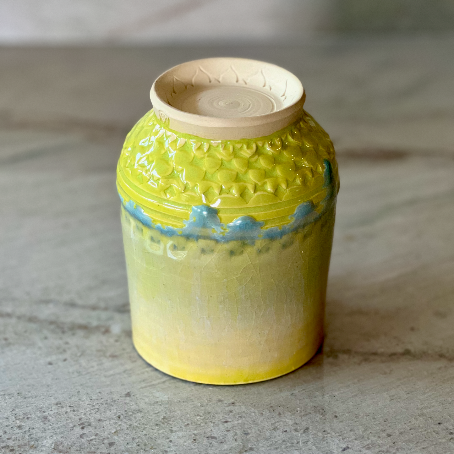 Medium Cup, Bright Opal Green and Blue Glaze