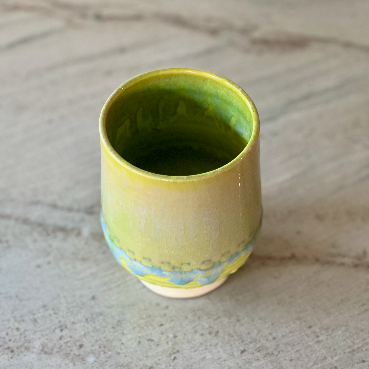 Medium Cup, Bright Opal Green and Blue Glaze