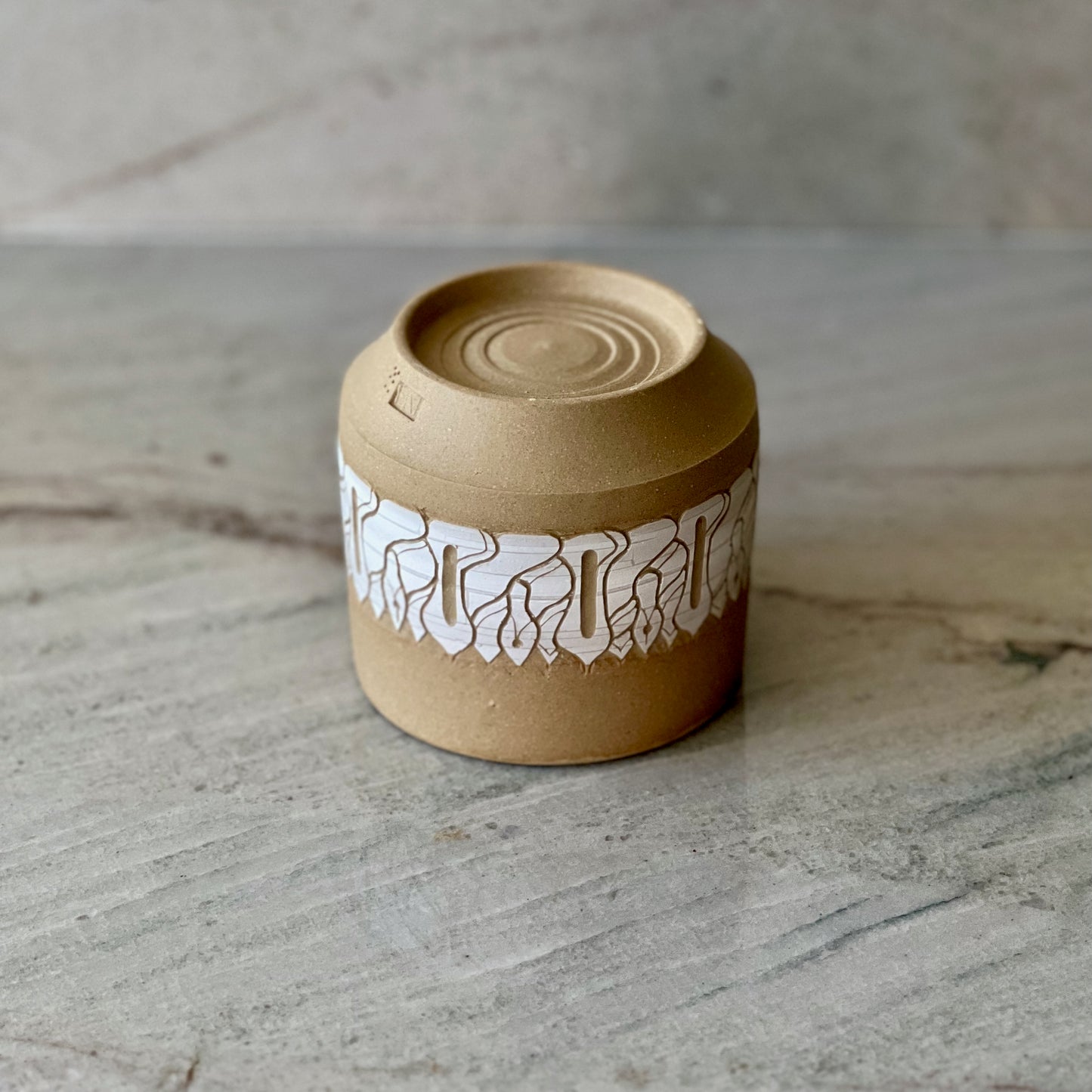 Small Sandy Clay Cup, White Slip Detail