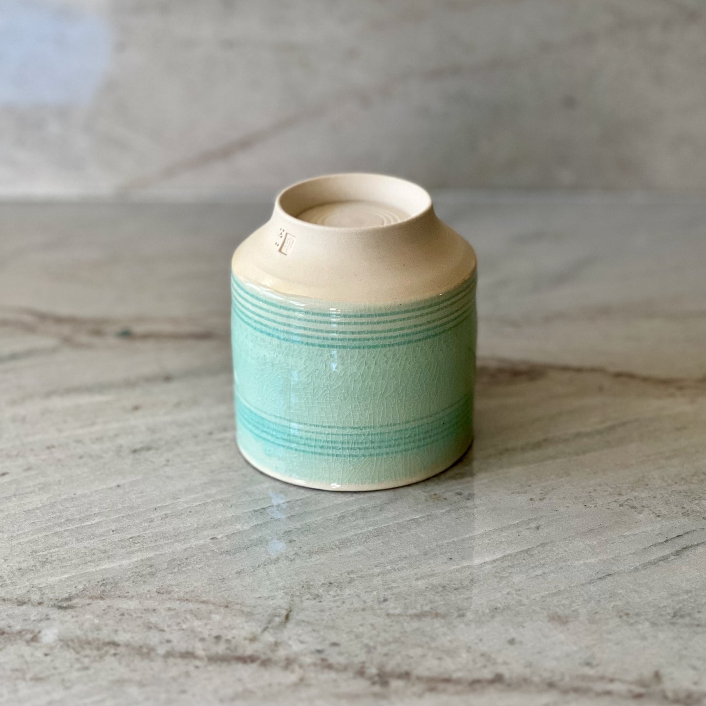 White Clay Cup With Translucent Blue Glaze