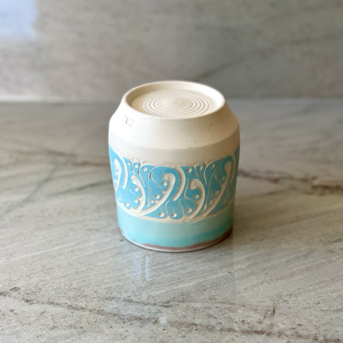 Porcelain Cup, Blue Slip Detail