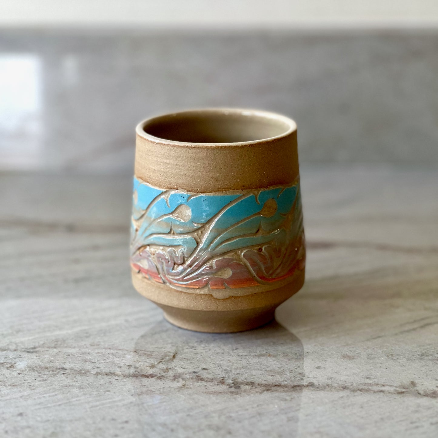 Sandy Clay Cup, Blue and Red Detail