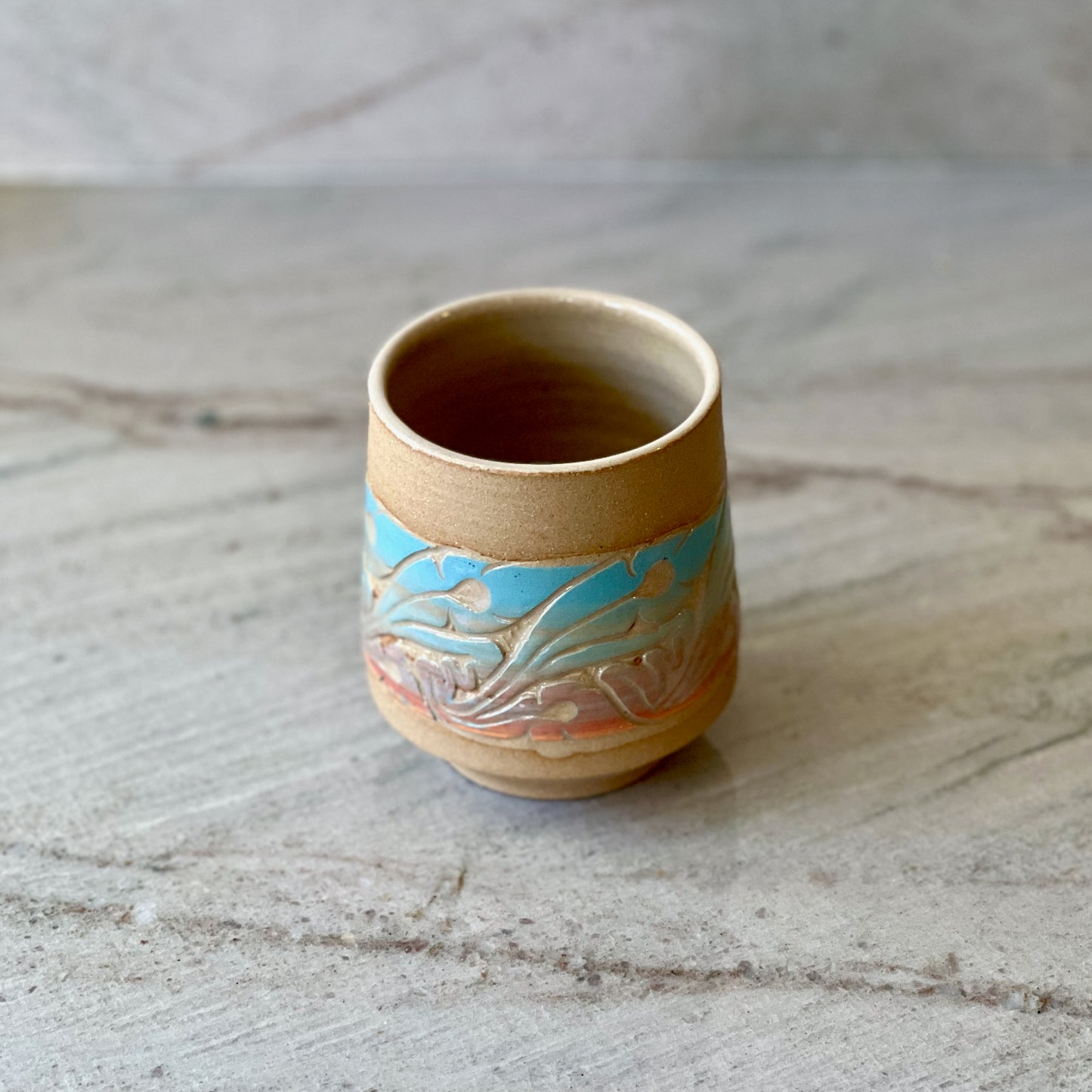 Sandy Clay Cup, Blue and Red Detail