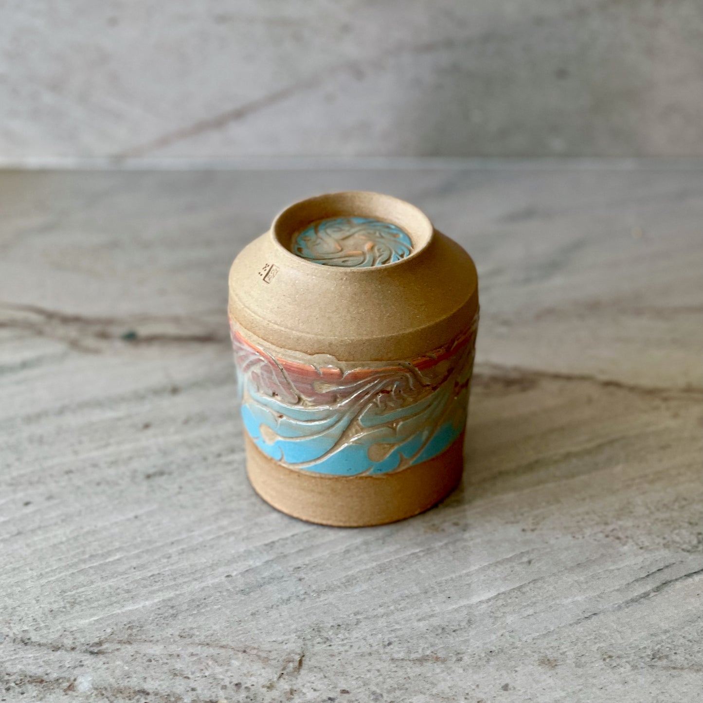 Sandy Clay Cup, Blue and Red Detail
