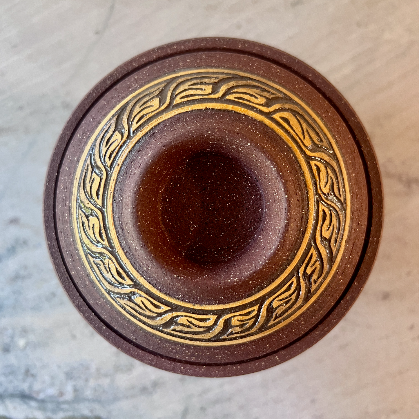 Large Dark Red Clay Jar, Burnt Orange and Maroon Slip Detail