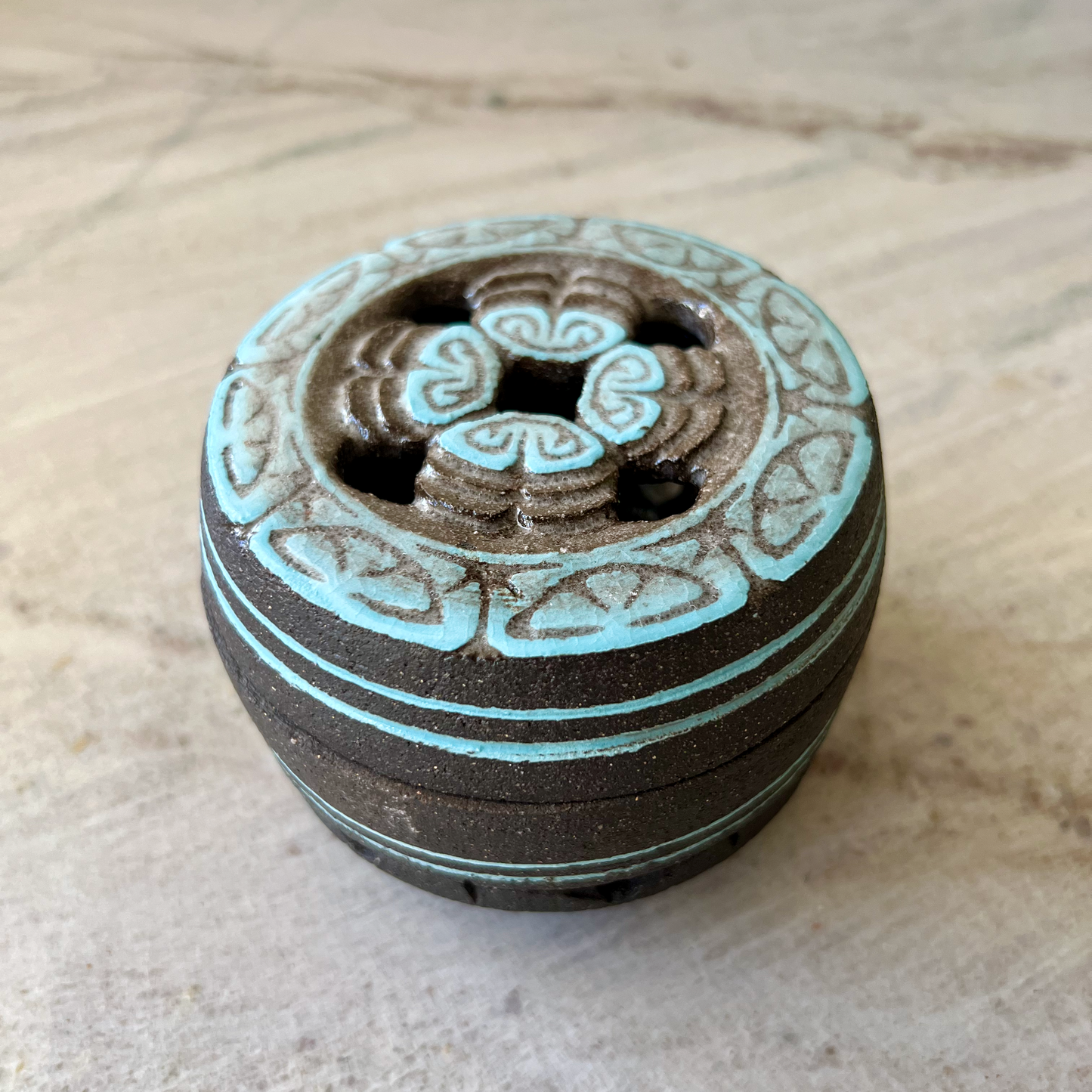 Small Charcoal Incense Jar, Blue Stripes