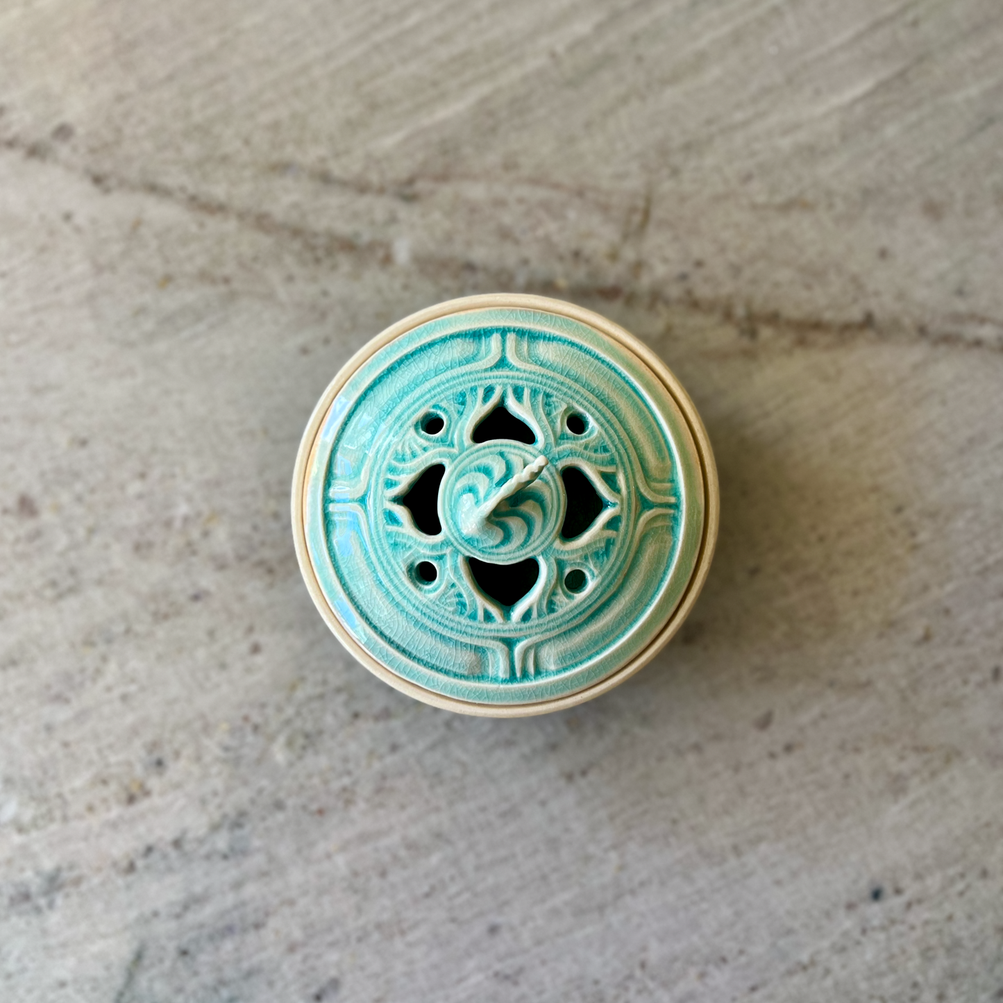 Small Incense Jar, Porcelain and Blue Glaze