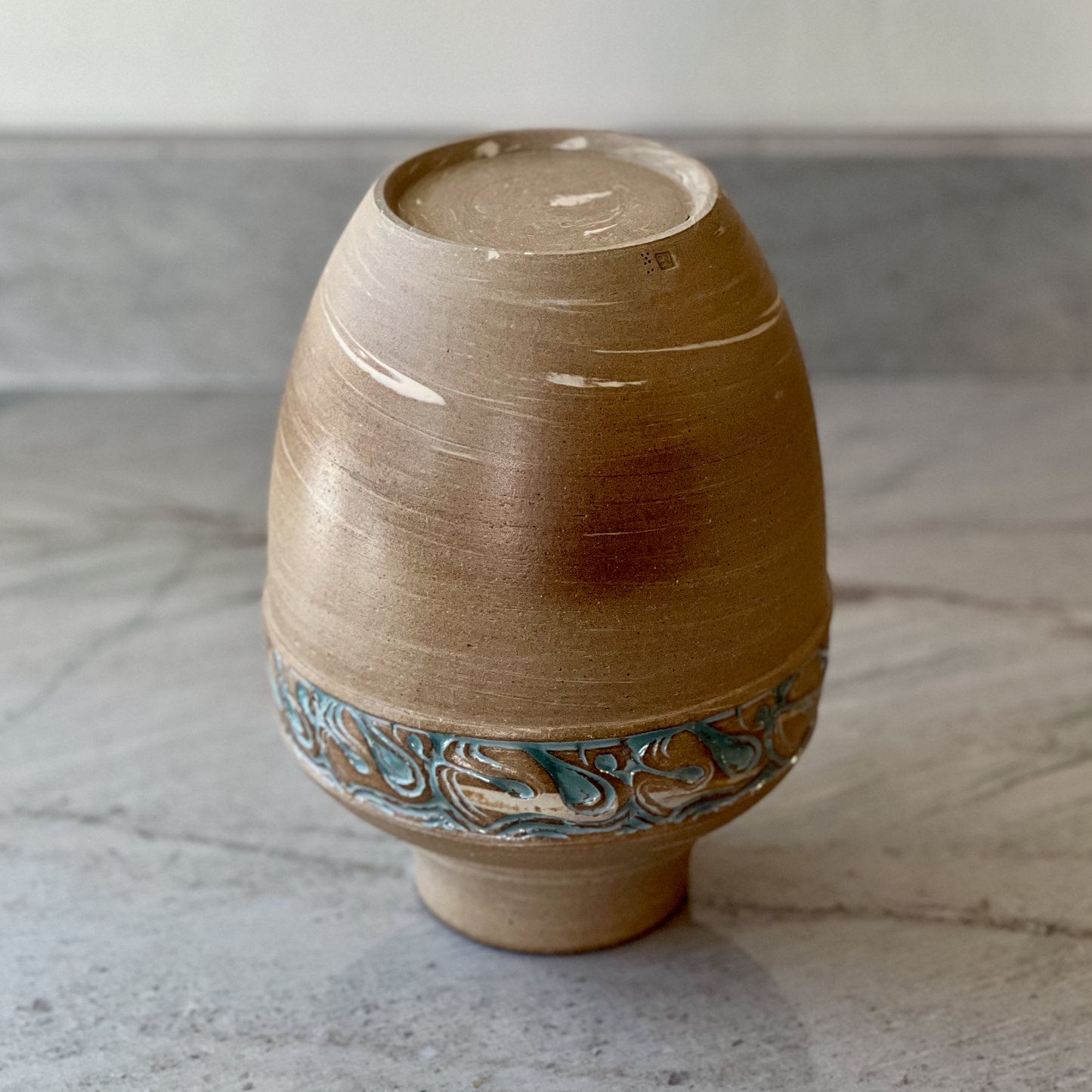 Marbled Stoneware Vase, Blue Green Glaze