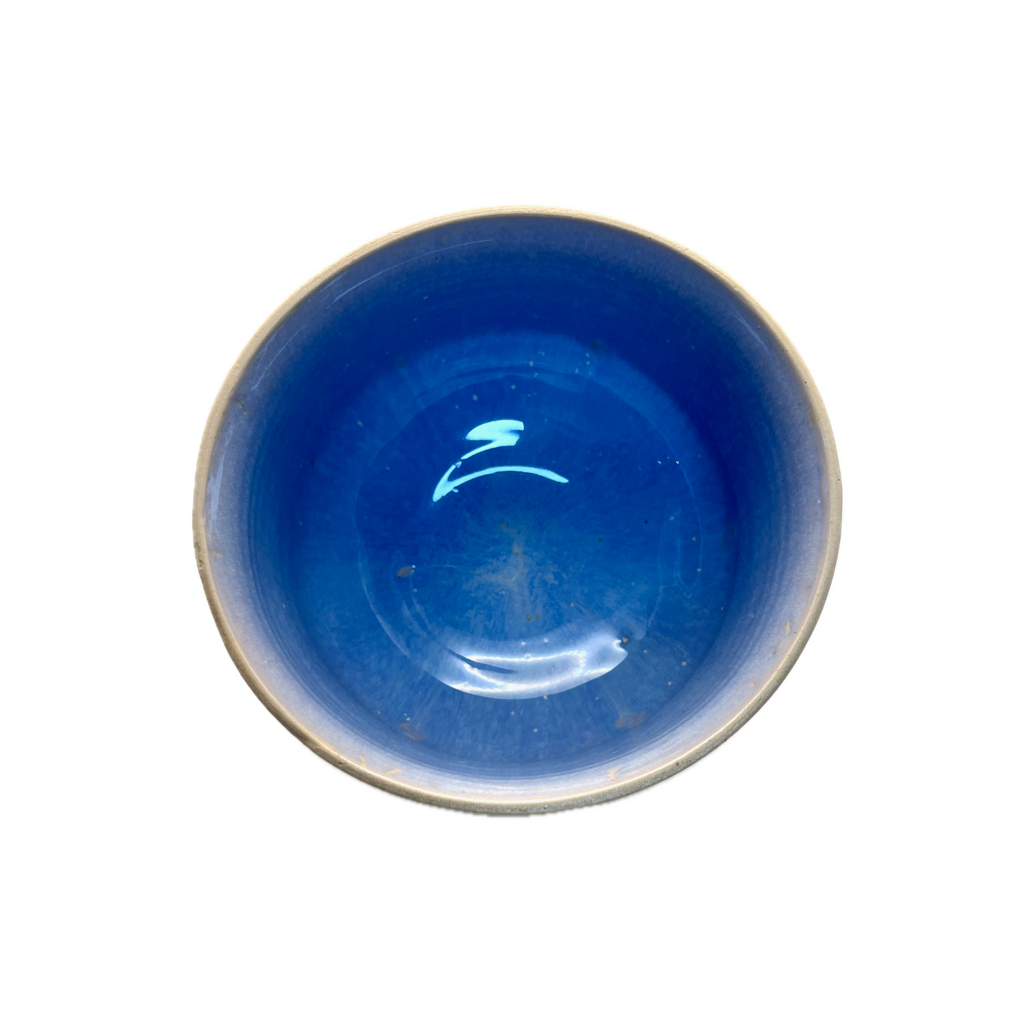 Hand Carved Medium White Clay Bowl, Blue Glaze and Bare Clay