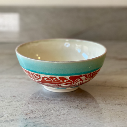 Porcelain Bowl with Octopus Colored Slip Carving