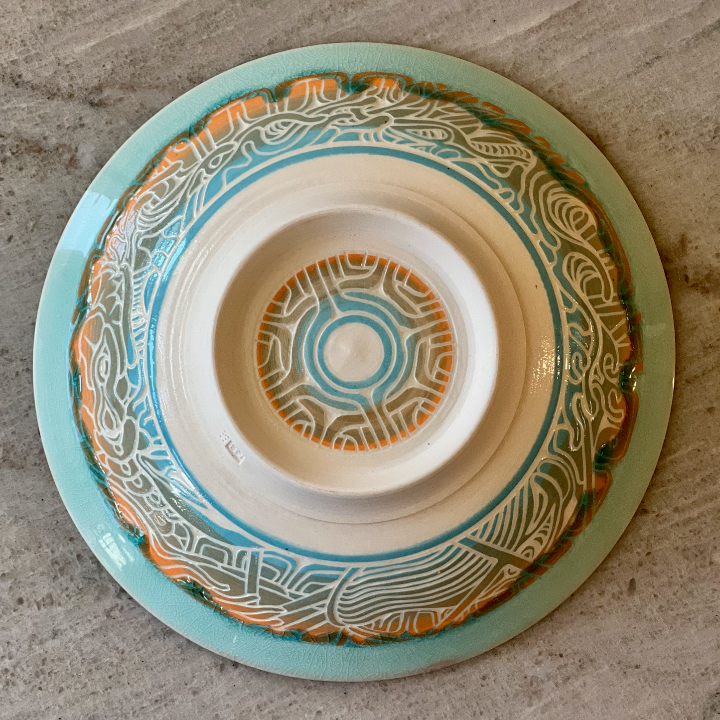 Porcelain Bowl with Wave and Fish Carving