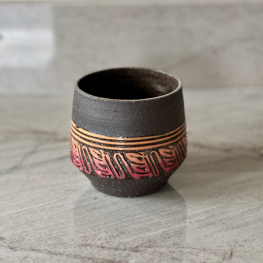 Small Hand Carved Black Clay Cup – Colored Slip Detail