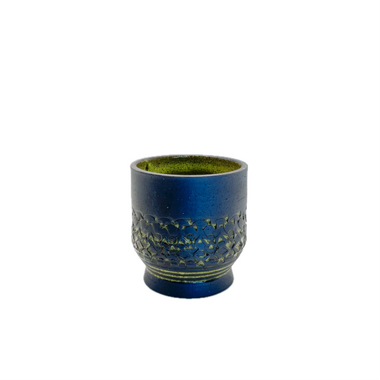 Small Hand Carved Cup, Green Opal Glaze
