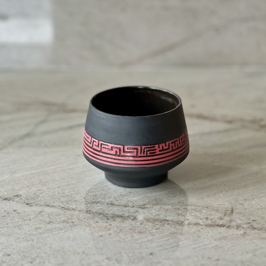 Hand Carved Black Clay Cup, Red Slip Detail