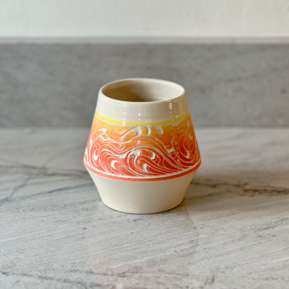 Medium Hand Carved Cup, Bright and Warm Slip Detail