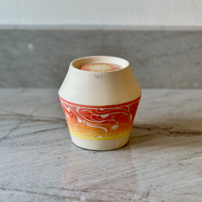Medium Hand Carved Cup, Bright and Warm Slip Detail