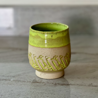 Medium Speckeld Clay Cup, Bright Green Glaze