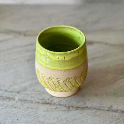 Medium Speckeld Clay Cup, Bright Green Glaze