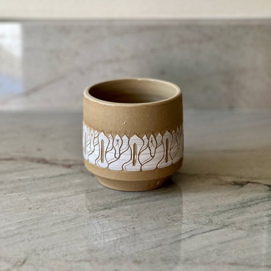Small Sandy Clay Cup, White Slip Detail
