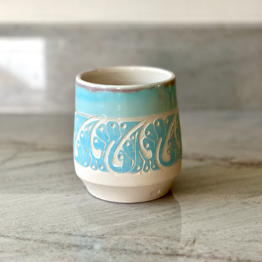 Porcelain Cup, Blue Slip Detail