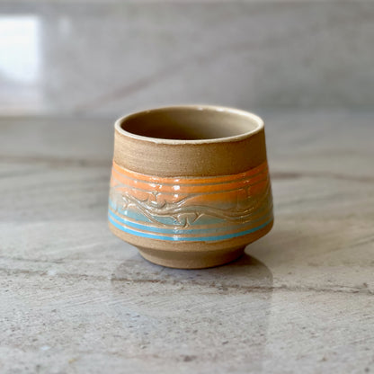 Sandy Clay Tumbler, Orange and Blue Detail