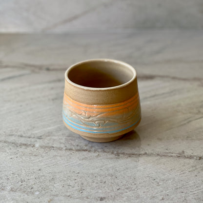 Sandy Clay Tumbler, Orange and Blue Detail