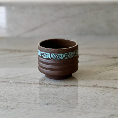 Charcoal Clay Tumbler, Blue Slip Detail