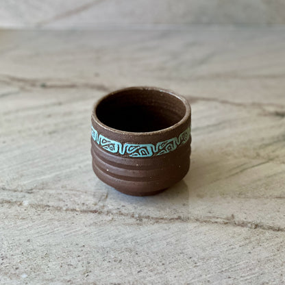 Charcoal Clay Tumbler, Blue Slip Detail