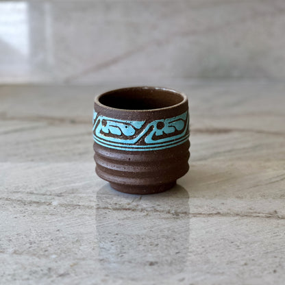 Charcoal Clay Tumbler, Blue Slip Feather Detail