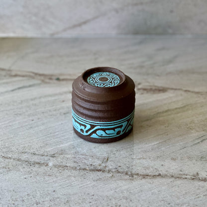 Charcoal Clay Tumbler, Blue Slip Feather Detail