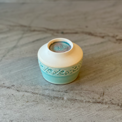 Porcelain Cup with Relief Carving, Translucent Blue Glaze
