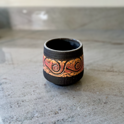 Charcoal Cup with Orange and Red Carving