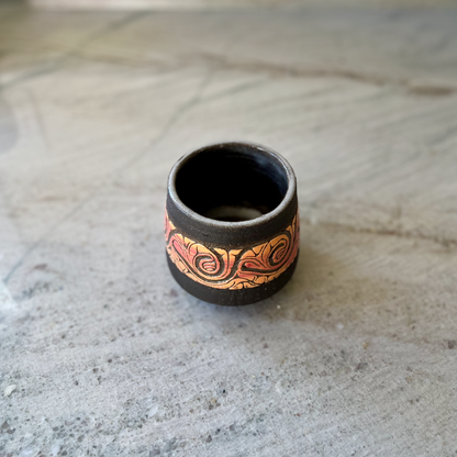Charcoal Cup with Orange and Red Carving