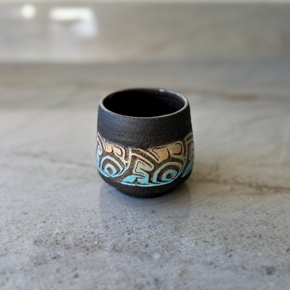 Charcoal Cup with Blue and Orange Carving
