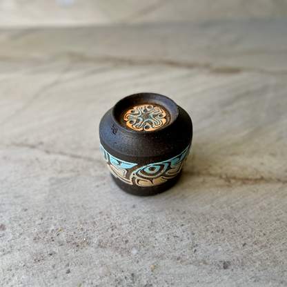 Charcoal Cup with Blue and Orange Carving