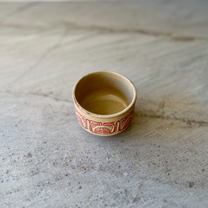 Sandy Clay Teacup with Red Carving 2