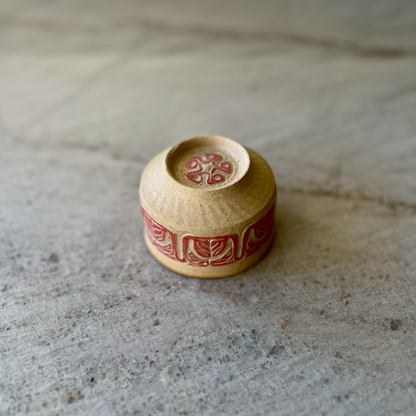 Sandy Clay Teacup with Red Carving 2