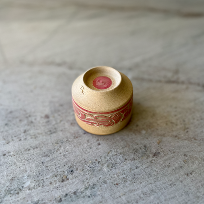 Sandy Clay Teacup with Red Carving 3