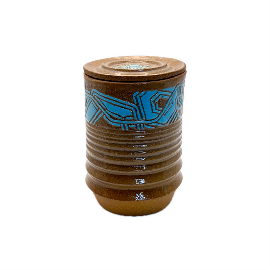 Medium Hand Carved Jar, Orange Clay and Blue Slip Finish