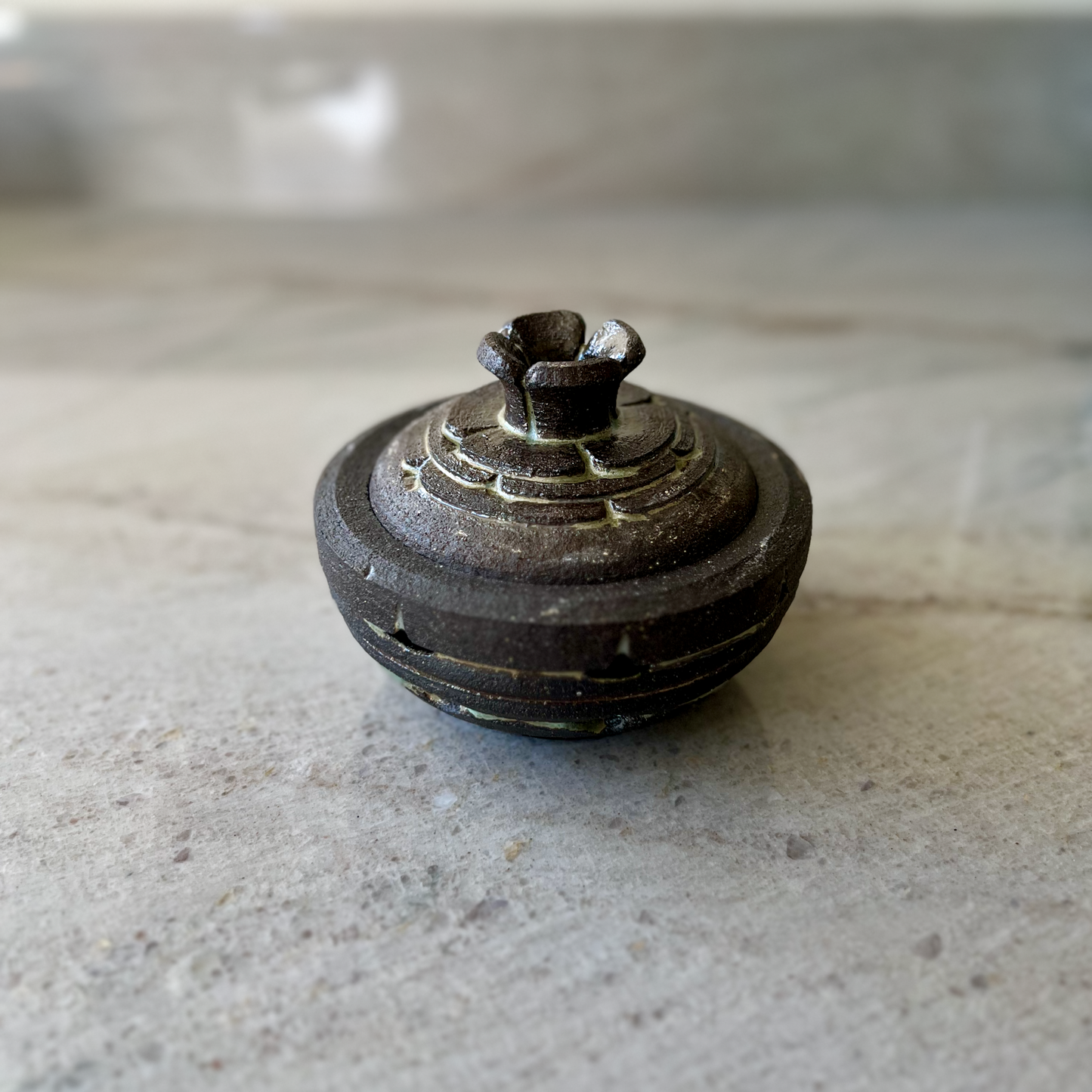 Small Charcoal Incense Jar, Rustic Glaze