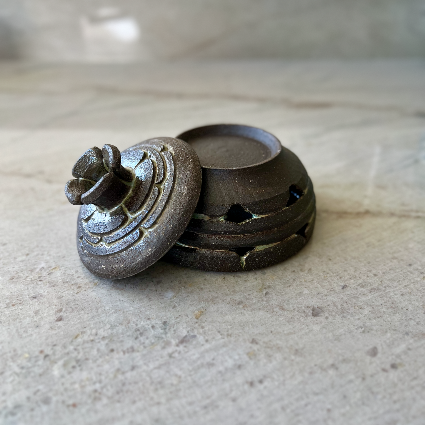 Small Charcoal Incense Jar, Rustic Glaze