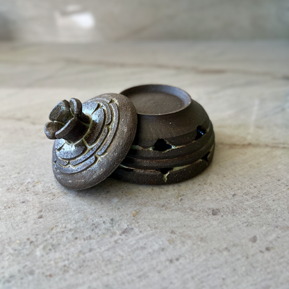 Small Charcoal Incense Jar, Rustic Glaze