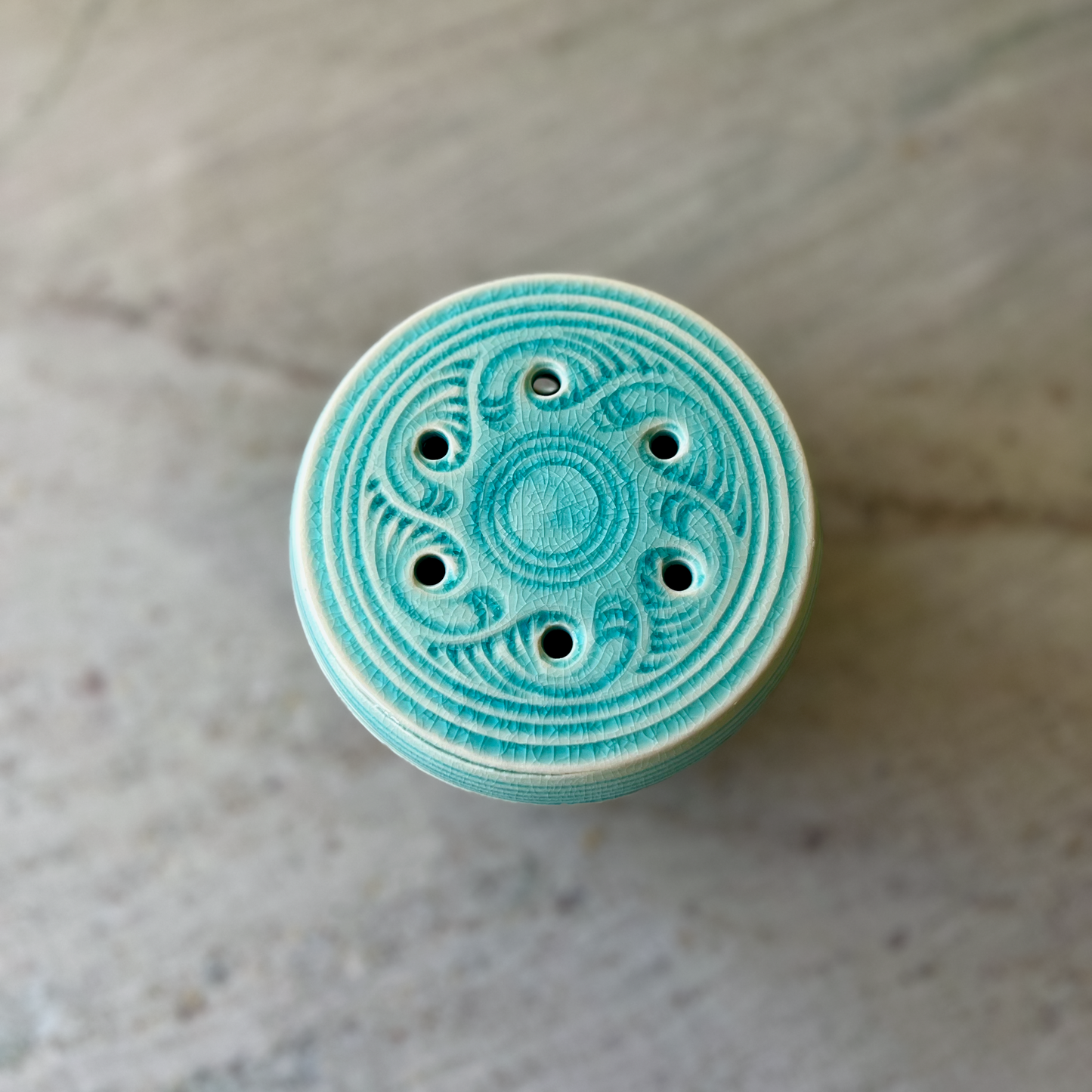 Medium Incense Jar, Porcelain and Blue Glaze